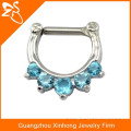 Surgical steel jeweled green and clear zircon hinged septum clicker